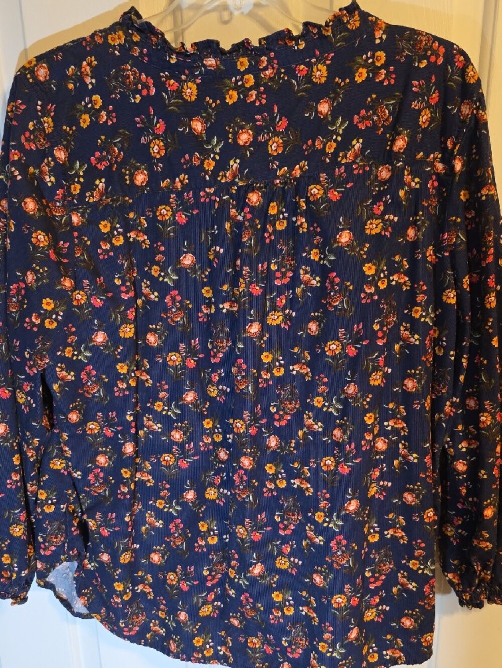 Talbots Navy Floral Corduroy Long Sleeve Blouse Tunic - Picture 6 of 7